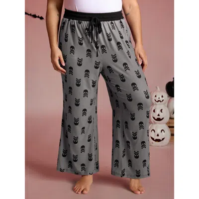 Bloomchic Women's Plus Size Skull Halloween Print Micro-flare Lounge Pants Dimgray Full 10/m