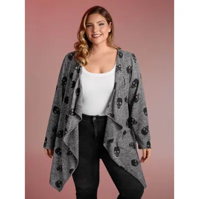 Bloomchic Women's Plus Size Skulls Everywhere Print Asymmetrical Hem Kimono Dimgray Asymmetrical A-line 10/m