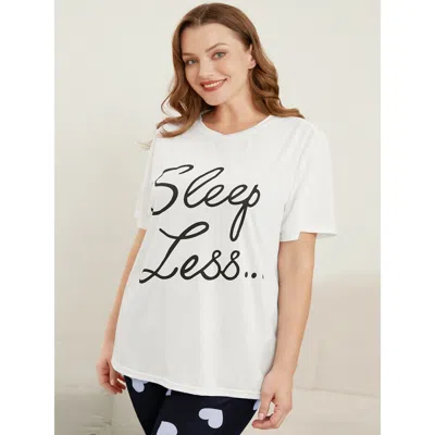Bloomchic Women's Plus Size Sleep Less Round Neck Solid Pajama Top Whitesmoke Letter Short Sleeve 14-16/1x