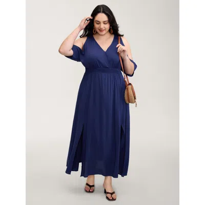 Bloomchic Women's Plus Size Sleeve Cut-out Shirred Waist Maxi Dress Indigo Non Maxi Vacation 22-24/3x In Purple