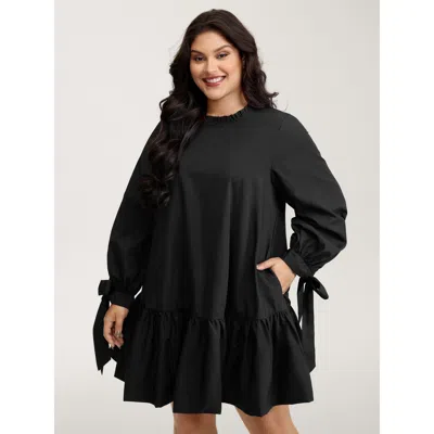 Bloomchic Women's Plus Size Sleeve-tie Relaxed-fit Knee-length Dress Black Non Short Elegant Tie Knot 12/l