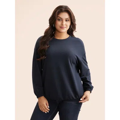 Bloomchic Women's Plus Size Slightly Stretchy Drop Shoulder Sleeve Sweatshirt Indigo Everyday 10/m In Purple