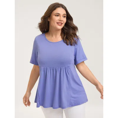Bloomchic Women's Plus Size Slim Cut Plain Knit Round Neck Top Bluepurple Short Sleeve Casual Round Neck 18-20 In Purple