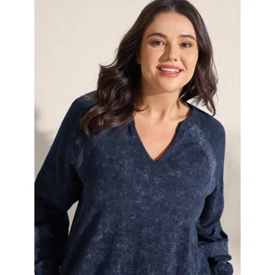 Bloomchic Women's Plus Size Snow Wash Effect Lace Trim Sweatshirt Indigo Casual 12/l In Purple