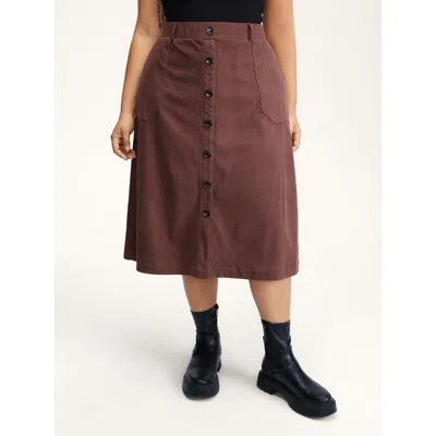 Bloomchic Women's Plus Size Snowflake Effect Button Detail Maxi Skirt Darkbrown Texture Flared Casual 10/m In Brown