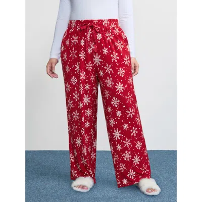 Bloomchic Women's Plus Size Snowflake Pattern Drawstring Waist Lounge Bottoms Deepred 10/m In Red