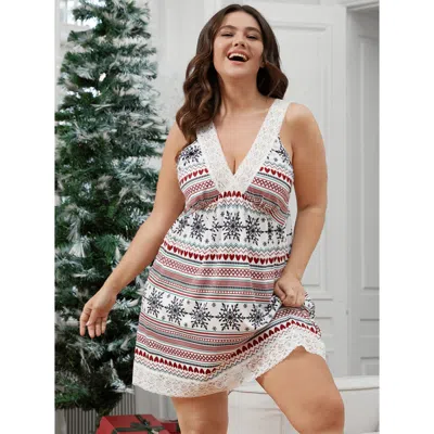 Bloomchic Women's Plus Size Snowflake Print Contrast Lace Backless Short Dress Multicolor Sleeveless 18-20/2x