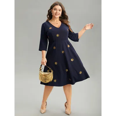 Bloomchic Women's Plus Size Snowflake Sequin Embroidered Pocket Dress Midnight Going Out Sequin 28/5x In Blue