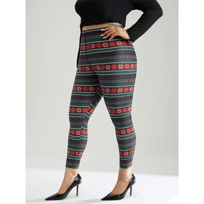 Bloomchic Women's Plus Size Snowflake Striped Very Stretchy Ankle Leggings Black High Stretch High Rise Festiv