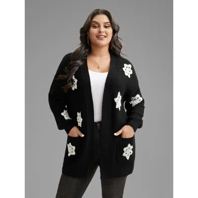 Bloomchic Women's Plus Size Snowflakes Embroidered Open Cardigan Black Long Sleeve 22-24/3x