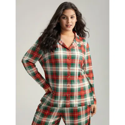 Bloomchic Women's Plus Size Snuggly Plaid Print Button-down Pajama Top Multicolor Plaid Long Sleeve 12/l