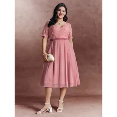 Bloomchic Women's Plus Size Soft Romance Sheer Lace Midi Dress Dirtypink Synthetic Texture Midi Party Texture 
