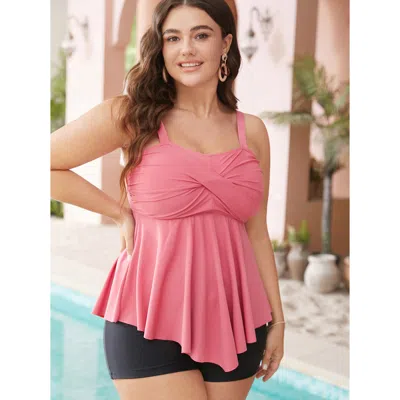 Bloomchic Women's Plus Size Solid A Line Crossover Asymmetrical Hem Tankini Top Crepe Adjustable Straps 10/m
