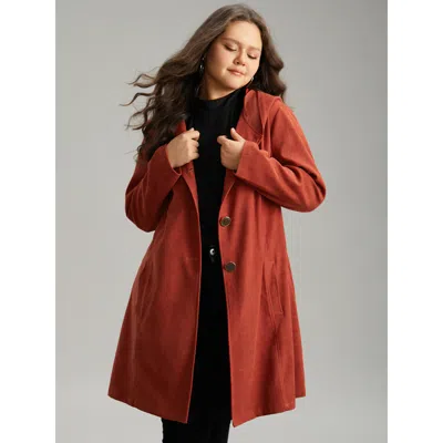 Bloomchic Women's Plus Size Solid Belted Button Up Hooded Coat Russet Plain 10/m In Brown