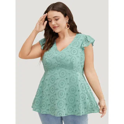 Bloomchic Women's Plus Size Solid Broderie Anglaise Ruffles Cap Sleeve Tank Top Mint Dailywear 28/5x In Green