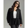 Bloomchic Women's Plus Size Solid Buckle Detail Ruffles Patchwork Jacket Black Plain 10/m In Black