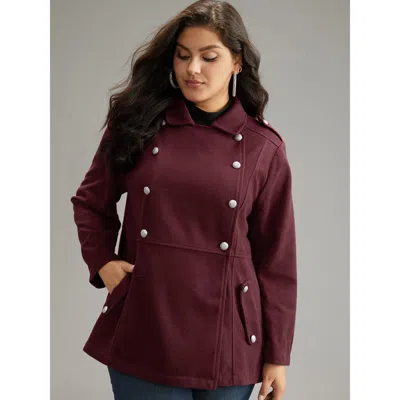 Bloomchic Women's Plus Size Solid Button Detail Pocket Lapel Collar Coat Scarlet Plain 14-16/1x In Red