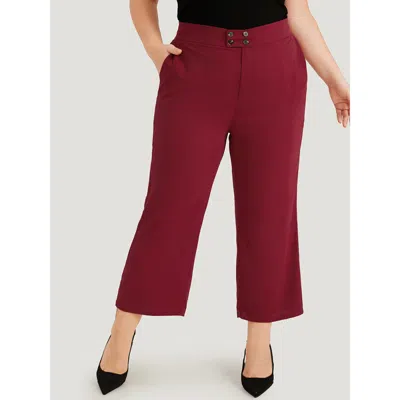 Bloomchic Women's Plus Size Solid Button Detail Slant Pocket High Rise Pants Scarlet High Rise Office 10/m In Red