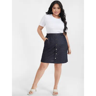 Bloomchic Women's Plus Size Solid Button Pocket Skirt Black Button Dailywear 30/6x