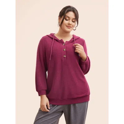 Bloomchic Women's Plus Size Solid Button Up Hooded Drawstring Sweatshirt Redviolet Everyday 18-20/2x