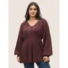Bloomchic Women's Plus Size Solid Cable Knit Elastic Waist Pullover Maroon Plain Long Sleeve 28/5x In Burgundy