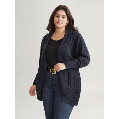 Bloomchic Women's Plus Size Solid Cable Knit Texture Arc Hem Dolman Sleeve Cardigan Midnight Long Sleeve 14-16 In Blue