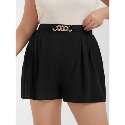 Bloomchic Women's Plus Size Solid Chain Detail Side Pocket Shorts Black Office Plain Shorts 10/m