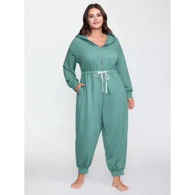Bloomchic Women's Plus Size Solid Color Drawstring Waist Lounge Jumpsuit Greenbean Maxi 12/l