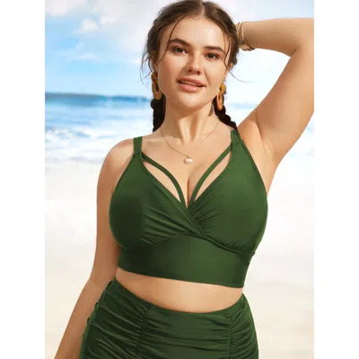Bloomchic Women's Plus Size Solid Cut Out Adjustable Straps Swim Top Armygreen Non Non Adaptive-fit 30/6x