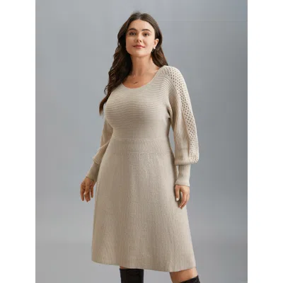 Bloomchic Women's Plus Size Solid Dolman Sleeve Cable Knit Dress Apricot Non Short Texture 22-24/3x In Orange