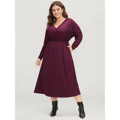 Bloomchic Women's Plus Size Solid Dolman Sleeve Pocket Rib Knit Wrap Dress Burgundy Solid Dailywear Wrap / Ove