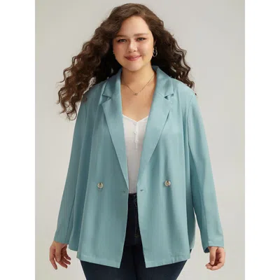 Bloomchic Women's Plus Size Solid Double Breasted Lapel Collar Blazer Stone Plain Plain Sleeve Long Sleeve 12/ In Gray