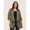 Bloomchic Women's Plus Size Solid Drawstring Asymmetrical Neck Tab Sleeve Jacket Lightbrown Non 10/m In Brown