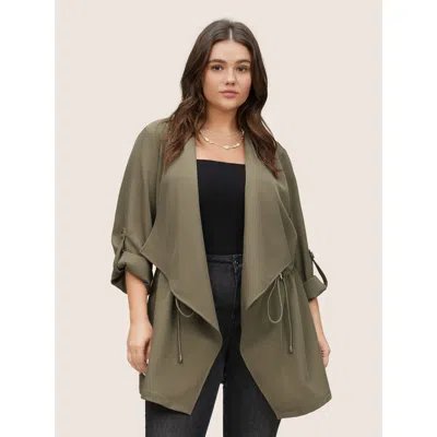 Bloomchic Women's Plus Size Solid Drawstring Asymmetrical Neck Tab Sleeve Jacket Lightbrown Non 10/m In Brown