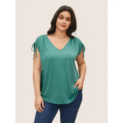 Bloomchic Women's Plus Size Solid Drawstring Dolman Sleeve T-shirt Emerald Everyday 10/m In Green