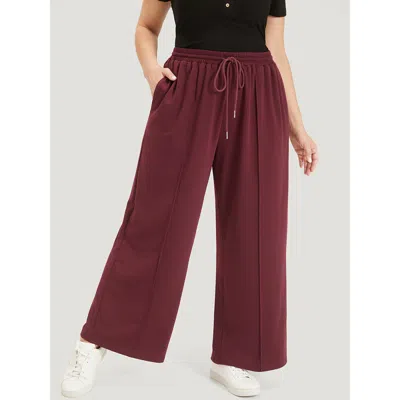 Bloomchic Women's Plus Size Solid Drawstring Pocket Loose Sweatpants Scarlet Dailywear 10/m In Red