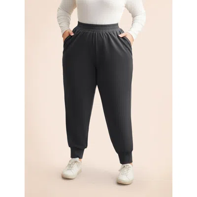 Bloomchic Women's Plus Size Solid Elastic Waist Carrot Pants Dimgray Non Tapered Ankle Mid Rise Casual 14-16/1