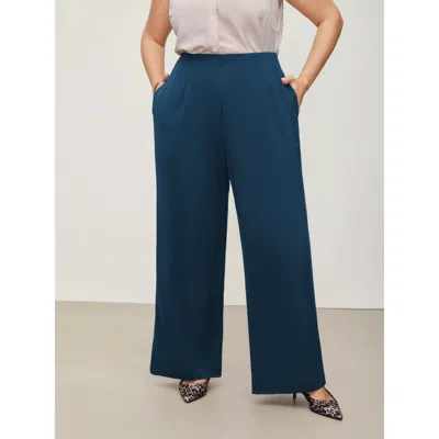 Bloomchic Women's Plus Size Solid Elastic Waist Pleated Wide Leg Pants Indigo Non Wide Leg Mid Rise Office 10/ In Purple