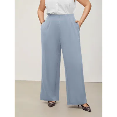 Bloomchic Women's Plus Size Solid Elastic Waist Pleated Wide Leg Pants Stone Non Wide Leg Mid Rise Office 10/m In Gray