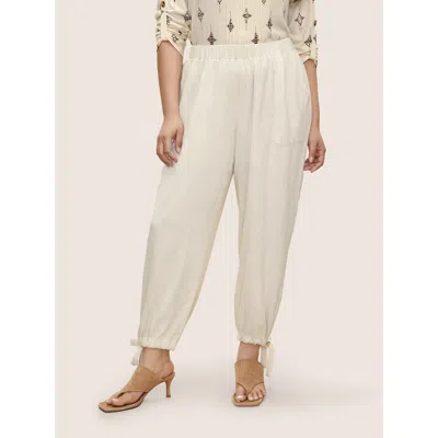 Bloomchic Women's Plus Size Solid Elastic Waist Ties Harem Pants Beige Non High Rise Everyday 10/m In Sand
