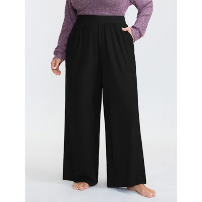Bloomchic Women's Plus Size Solid Elastic Waist Wide Leg Lounge Bottoms Black Tall 10/m