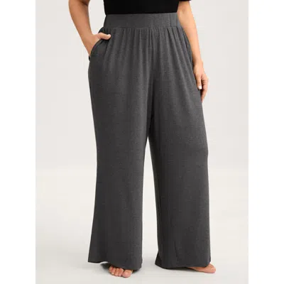 Bloomchic Women's Plus Size Solid Elastic Waist Wide Leg Lounge Bottoms Dimgray Tall 18-20/2x