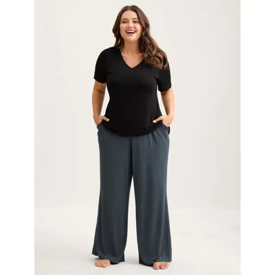 Bloomchic Women's Plus Size Solid Elastic Waist Wide Leg Lounge Bottoms Indigo Tall 10/m In Purple