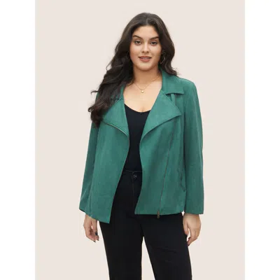 Bloomchic Women's Plus Size Solid Faux Suede Zipper Lapel Collar Jacket Emerald Non 12/l In Green
