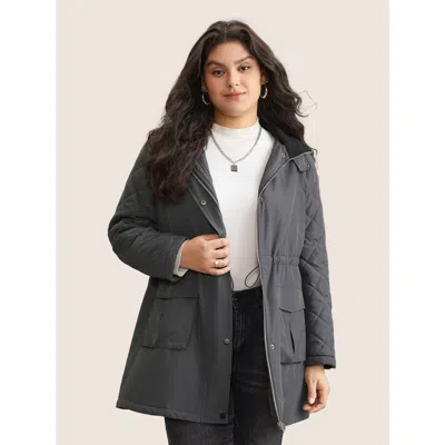Bloomchic Women's Plus Size Solid Flap Detail Elastic Waist Quilted Coat Dimgray Lined 10/m