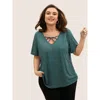 Bloomchic Women's Plus Size Solid Heather Crisscross Medium Stretch T-shirt Darkgreen Solid Everyday Short Sle In Green