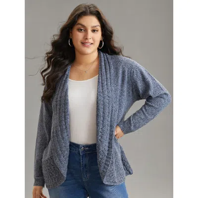 Bloomchic Women's Plus Size Solid Heather Lapel Collar Arc Hem Cardigan Slategray Long Sleeve 30/6x In Gray