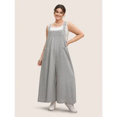 Bloomchic Women's Plus Size Solid Heather Patched Pocket Wide Leg Jumpsuit Silver Everyday 12/l
