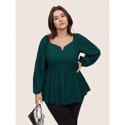 Bloomchic Women's Plus Size Solid Jacquard Notched Lantern Sleeve Blouse Green Party Long Sleeve 18-20/2x