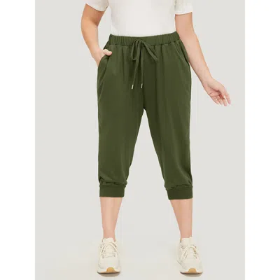 Bloomchic Women's Plus Size Solid Knot Front Pocket Carrot Pants Armygreen High Rise Dailywear 10/m